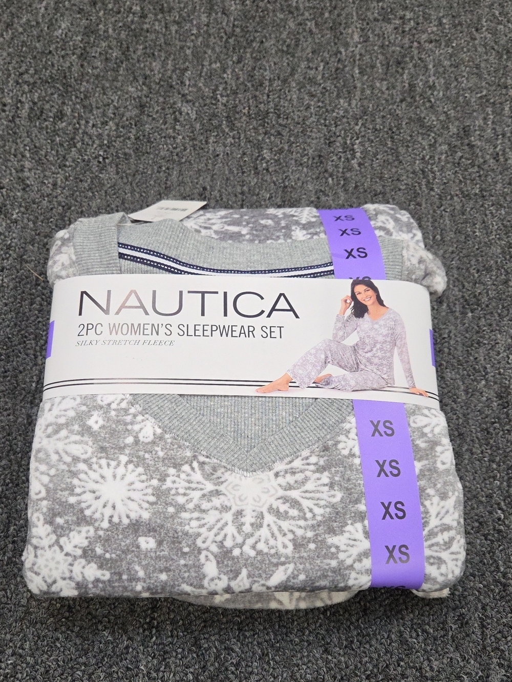 (#4) Nautica Women's 2-Piece Grey and White Snowflake Sleepwear Set